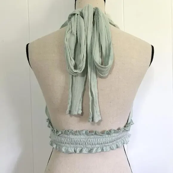 HYFVE Green Ruffle Sleeveless Halter Crop Top Women's Small - Picture 2 of 3